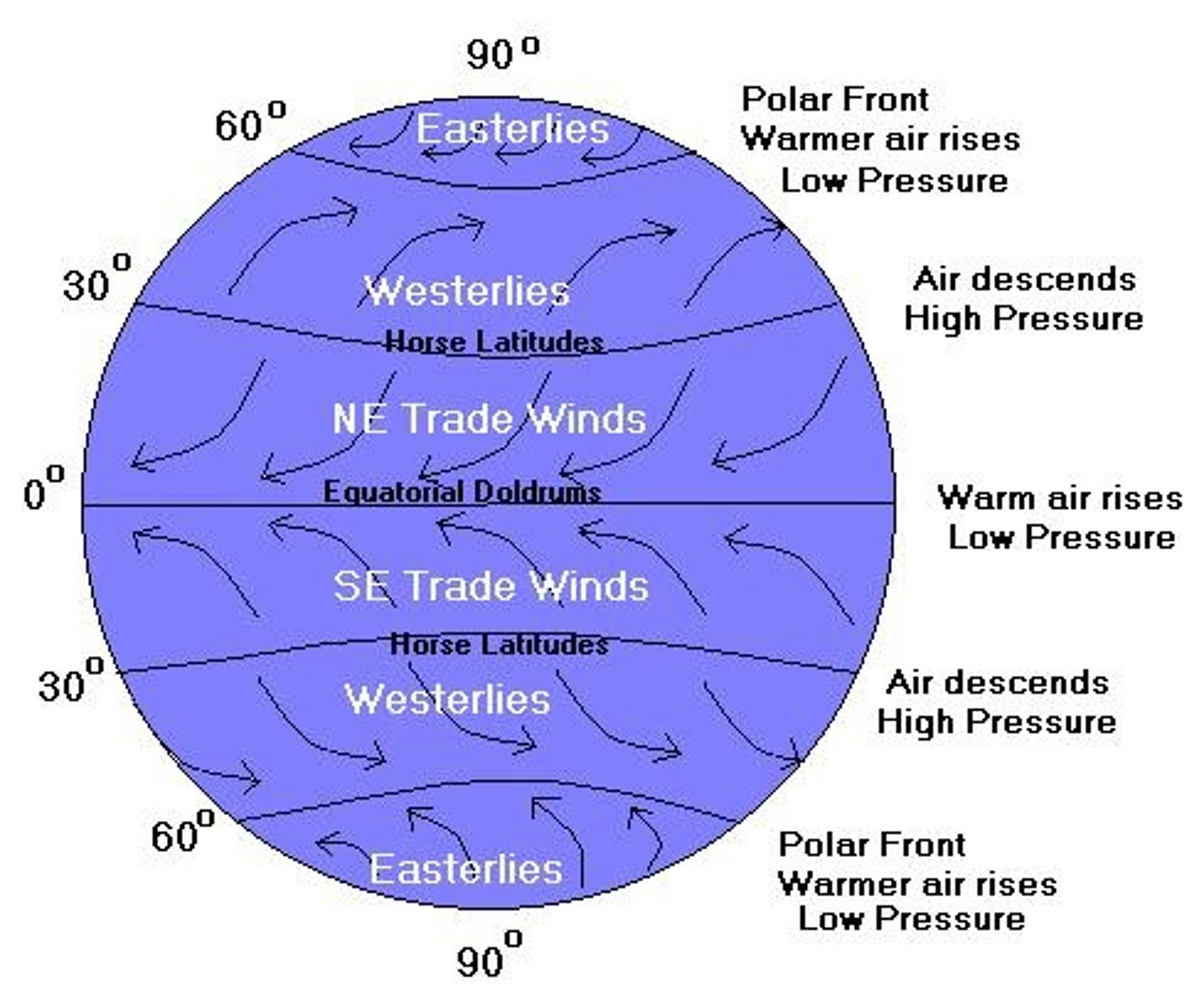 <p>effect of Earth's rotation on the direction of winds and currents; causes surface ocean currents generated by wind to not flow parallel to wind; flow in circular paths called gyres; northern hemisphere= clock-wise and deflected to right, southern hemisphere= counter clock-wise and deflected to left, equator= western</p>