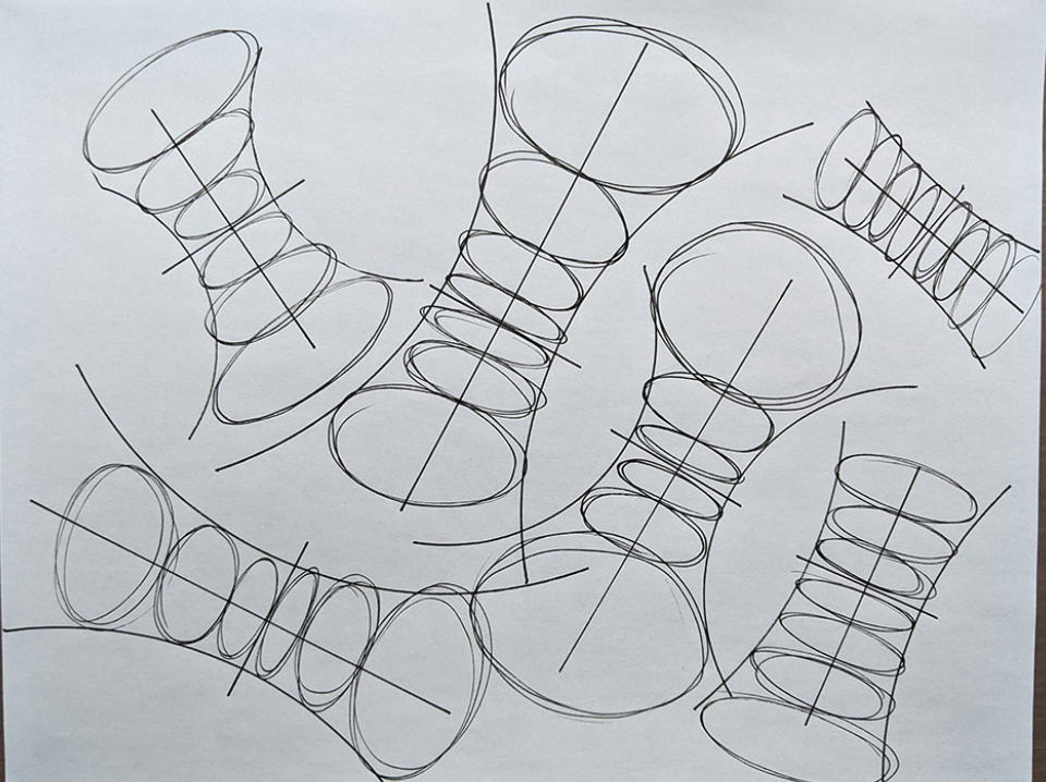 <ul><li><p>This exercise is about getting used to the use of minor axis line, as well as continuing on getting the ellipses to fit the shapes we want.</p></li><li><p>You want to make sure that the minor axis cuts each ellipse into two equal, symmetrical halves, down their narrower dimension.</p><p></p></li></ul><p></p>