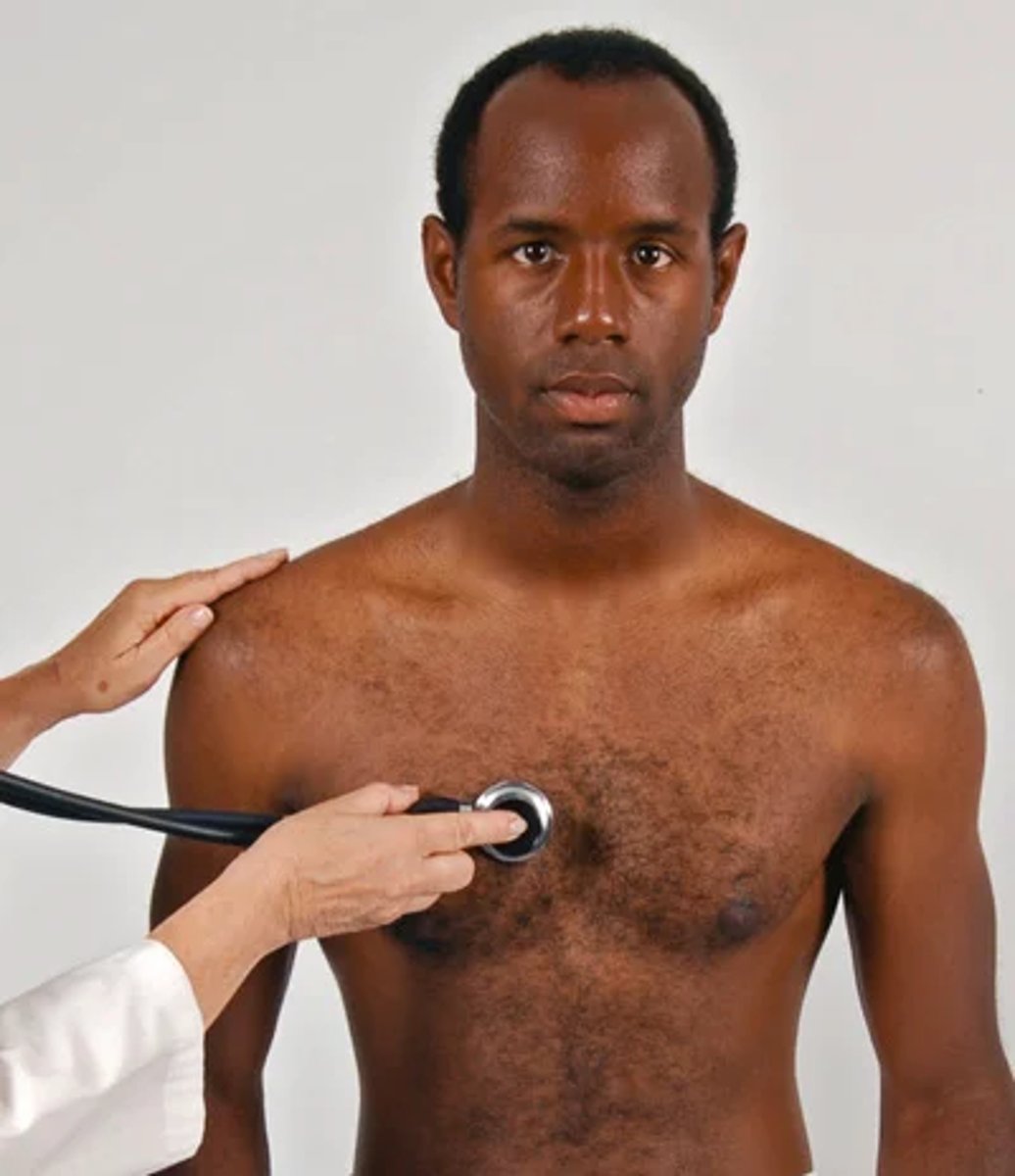 <p>Change Position -> After auscultating in the supine position, roll the person toward the left side.</p><p>Use bell, listen at apex for diastolic filling sounds (s3 or s4)</p><p>(S3 and S4 + the murmurs of mitral stenosis may only be heard on the left side)</p><p>Ask person to sit up, lean forward slightly, and exhale; listen with diaphragm firmly @ base, right, and left sides</p><p>Check for soft high pitched, early diastolic murmur of aortic or pulmonic regurgitation</p><p>(soft diastolic murmur of aortic regurgitation may be heard only when the person is leaning forward in the sitting position.)</p>