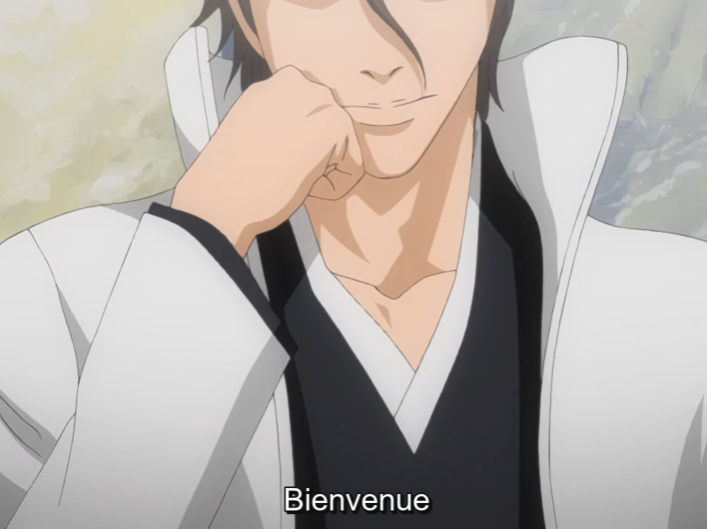 <p>ようこそ : welcome</p><p>ex: Aizen à Orihime : « ようこそ warera no shiro, Las Noches : Bienvenue dans notre château Las Noches »</p><p>&lt;=&gt; ようこそ 我らの城 , Las Noches.</p>