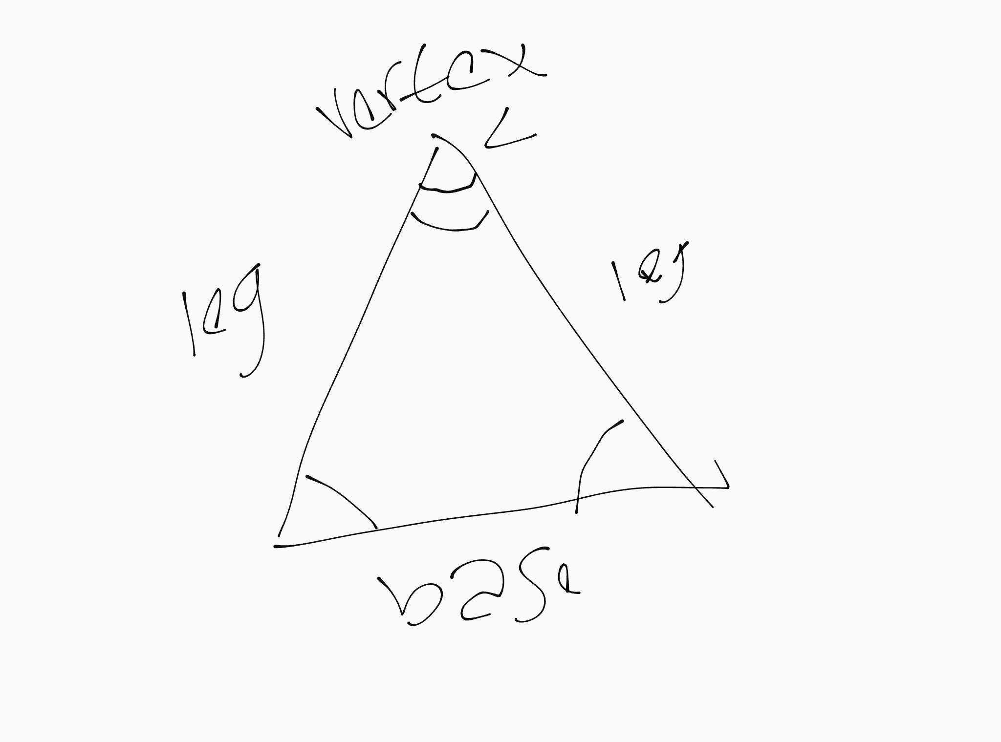 <p>1 base, 2 legs, vertex angle</p>