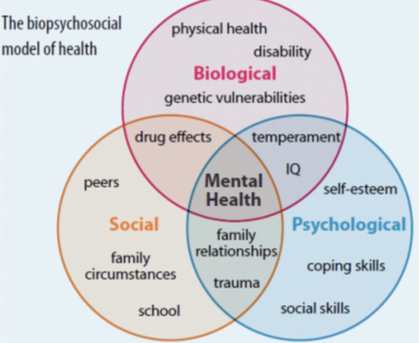 <p>Provides theoretical frameworks for understanding the origin, development, and maintenance of mental disorders; The biopsychosocial model most widely accepted approach.</p>