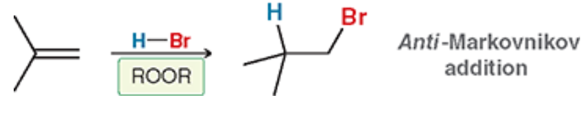 <p>Anti-Mark addition of X to the less substituted side and H to the more substituted side</p>