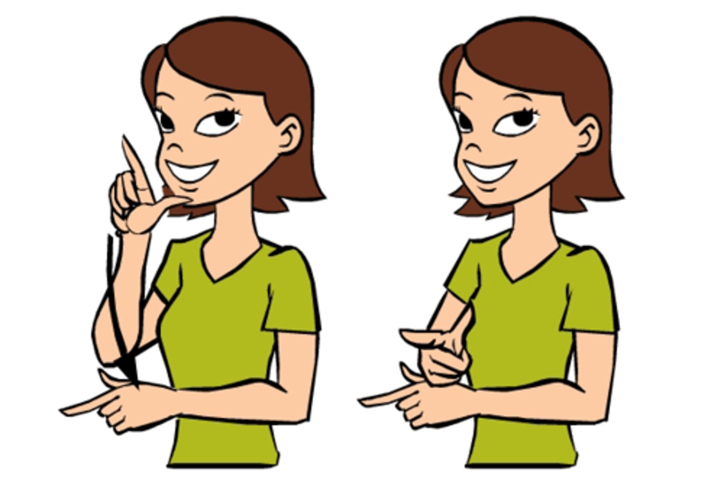 <p>L handshape - extend your thumb and index fingers on both hands. Take your strong hand and start with your thumb under your jaw. Then move the strong hand and tap it down on top of your weak hand.</p>