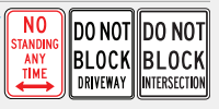 <p>-on a sidewalk</p><p>-in front of a public or private driveway</p><p>-in or within 20 feet of an intersection or crosswalk</p><p>-within 10 feet of a fire hydrant</p><p>-within one foot of another parked vehicle</p><p>-alongside a vehicle stopped or parked at the edge or curb of a street</p><p>-at any place where signs prohibit stopping</p>