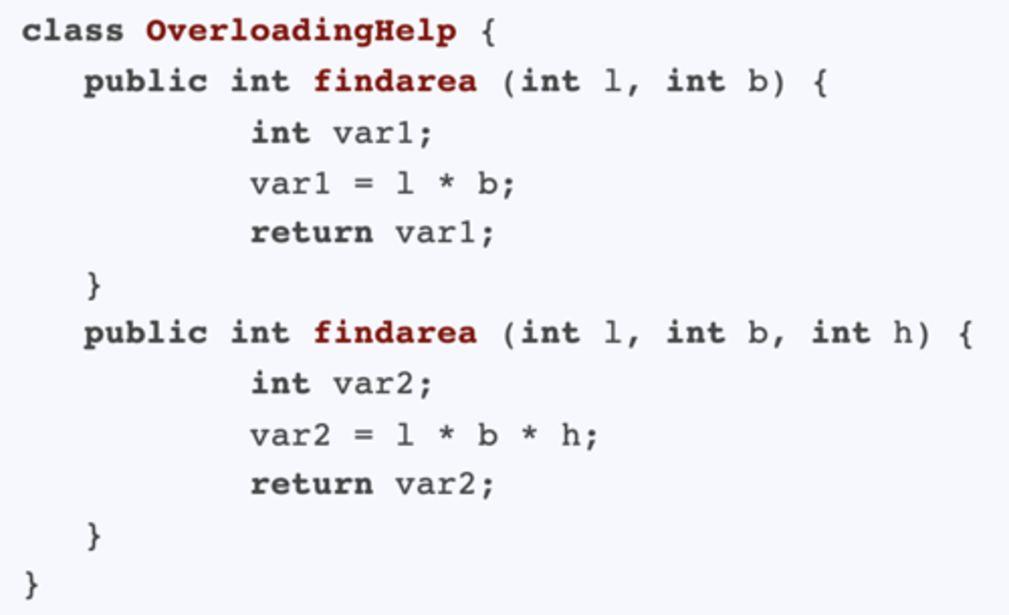 <p>The ability to define two or more different methods with the same name but different method signatures.</p>