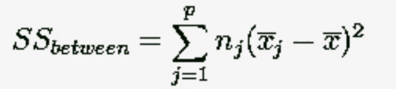 <p>Variability Between Treatments</p><p></p><p><span style="color: rgb(255, 85, 232);">SS_Between = n∑(</span><span style="color: rgb(255, 85, 232);"><span>X̄_</span></span><span style="color: rgb(255, 85, 232);">.j - X̄_..)²</span></p>