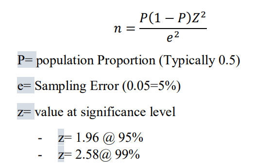 <p>it is use when the population  is known (The value should be rounded into  hundreds)</p>