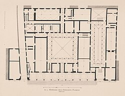 <p>Filippo Brunelleschi - Szpital Niewiniątek (Ospedale degli Innocenti)</p><p class="p1">we Florencji (plan, fasada), 1 poł. XV w., wczesny renesans/quattrocento</p>