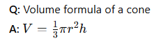 <p><strong>A:</strong> <span>V=1/3πr^2h</span></p>
