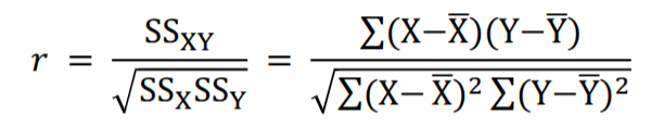 <p>As before, SS = sum of squares, reflects how much a set of scores varies from its mean; here we have SS<sub>X </sub>for variable X and SS<sub>Y</sub> for variable Y.</p><p> SCP = SS<sub>XY</sub> – reflects how much 2 sets of scores (X and Y) vary together, i.e., covary</p>