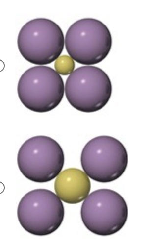 <p><span><span>Which arrangement of cations (yellow) and anions (blue) in a lattice is the more stable and why?</span></span></p>