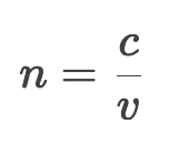 <p>​</p><ul><li><p>c = speed of light in vacuum (3×10<sup>8</sup> m / s).</p></li><li><p>v = speed of light in the medium.</p><p></p><p><strong>Key Notes</strong>:</p></li><li><p><strong>Always ≥ 1</strong> (light slows down in materials).</p></li><li><p><strong>No units</strong> (it’s a ratio).</p></li><li><p>Higher <span>n</span> =<strong> slower light </strong>= more bending.</p><p></p><p><strong>Example:</strong></p></li><li><p>Air: <span>n≈1.0</span></p></li><li><p>Water: <span>n=1.33</span></p></li><li><p>Glass: <span>n≈1.5</span></p></li></ul><p></p>