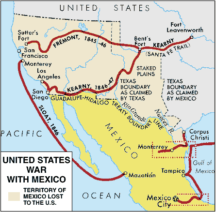 <p>1846 - 1848. President Polk declared war on Mexico over the dispute of land in Texas. At the end, American ended up with 55% of Mexico&apos;s land, called the Mexican Cession.</p>