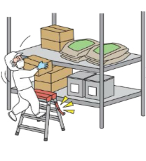 <p>棚(たな)から製品(せいひん)を取(と)り出(だ)して、手(て)に持(も)って脚立(きゃたつ)から降(お)りようとしたときに、脚立(きゃたつ)が動(うごい)いてバランスを崩(く)して、落(お)ちそうになった</p>