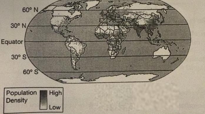 <p>The map shows the number of people per unit of land. Which of the following types of data are shown in the map?</p>