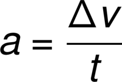 <p>acceleration = change in velocity/time taken a=(v-e)/t</p>