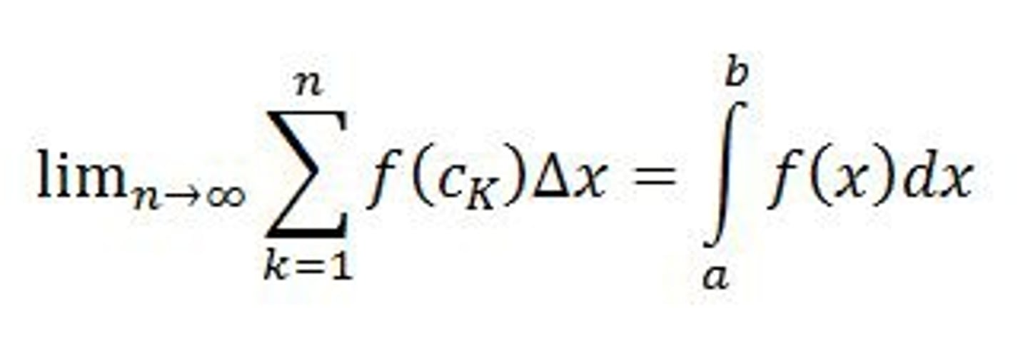 <p>has upper and lower bounds a &amp; b. find antiderivative, F(b) - F(a)</p>