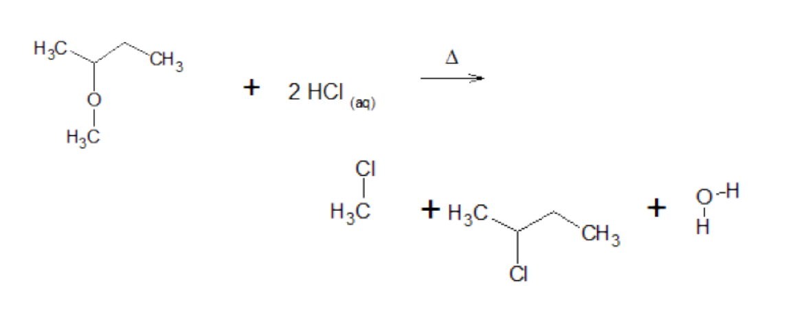 <p>catalyst: heat</p><p>products: 2 alkyl halides + water</p>
