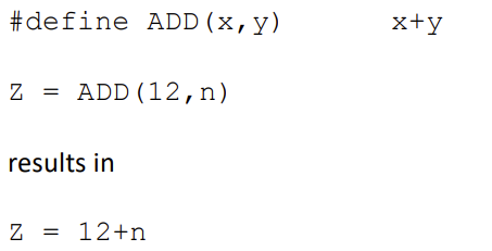 It can be used to create macros. Take care as definitions are substituted before the compiler compiles the code so are hard to trace. Names should be in all caps. Predefined macros start with “__”.