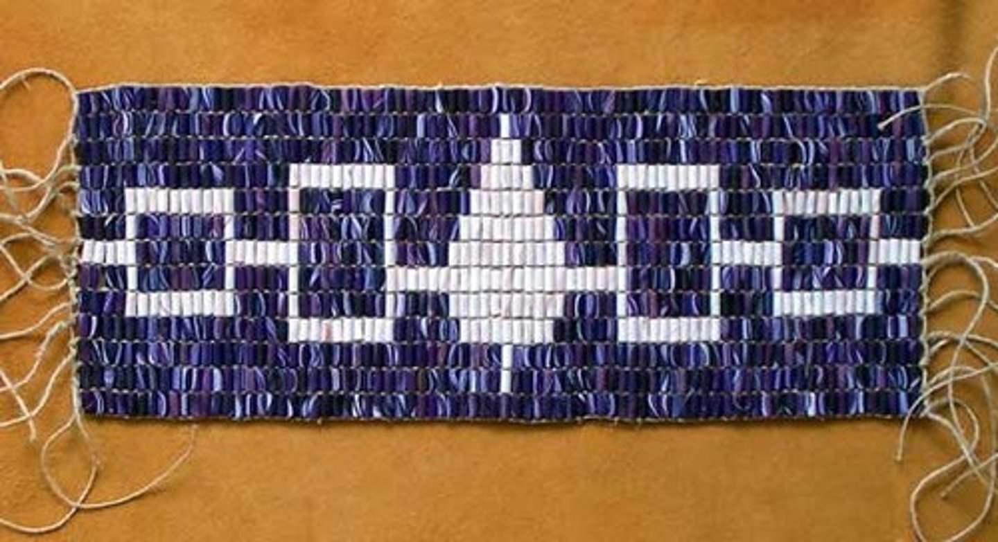 <p>Shell beads woven into belts or strings used to record treaties and other agreements among different nations.</p>