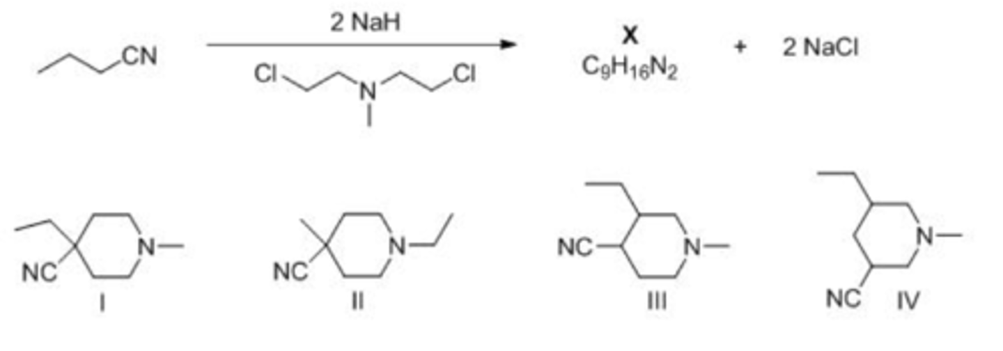 <p>What is the structure of X, product of the following reaction?</p><p>A. I</p><p>B. II</p><p>C. III</p><p>D. IV</p>