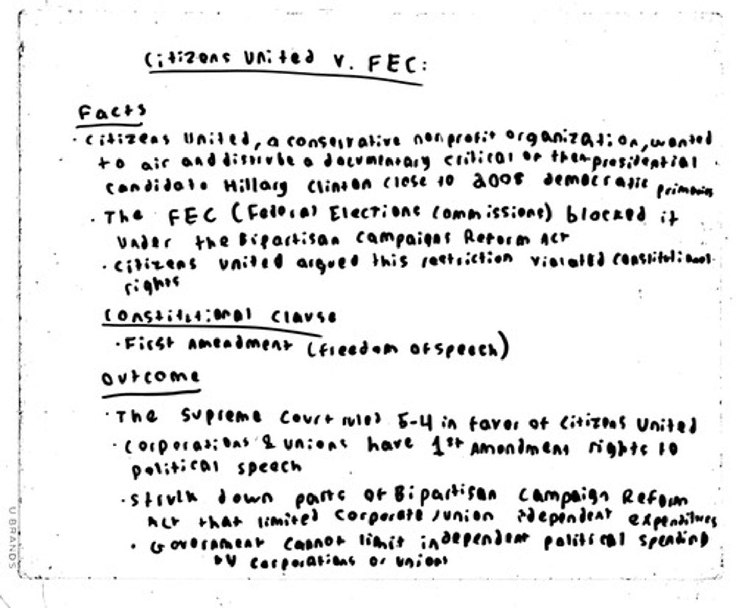 <p>Supreme Court case allowing unlimited independent political spending by corporations and unions.</p>