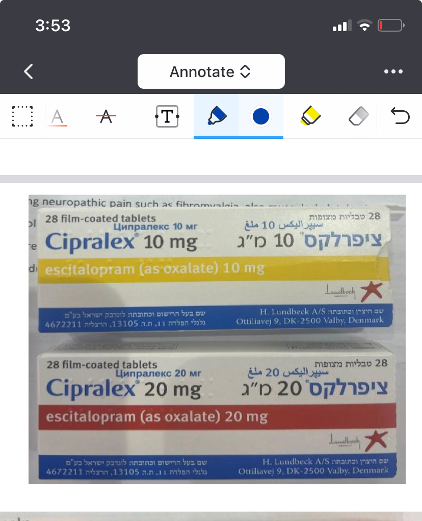 <p>Escitalopram SSRI </p><p>Tab 10,15,20</p><p>Lundback</p><p></p><p></p>