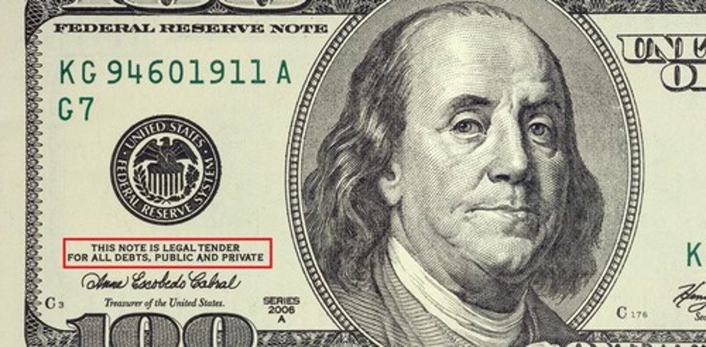 <p>money without intrinsic value nor linked to anything of value but is used as money because of government decree and accepted because others are also willing to accept</p><p>Example: legal tender (this is currently the type of money that we use in the U.S. and most societies around the world)</p>