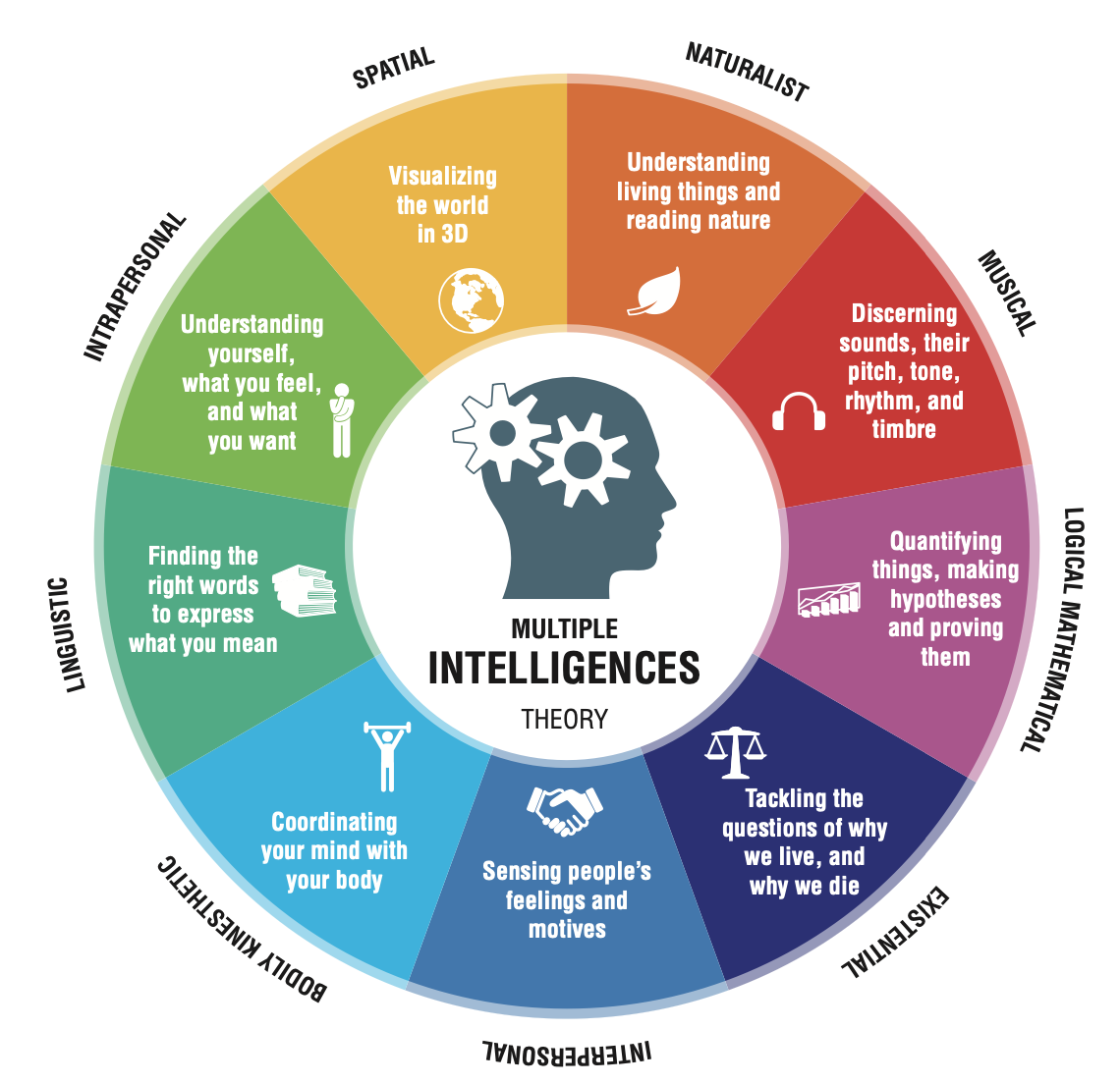 <p><span><span>There are many intelligences, most of which have been ignored by the developers of standardized intelligence tests, intelligence should be determined by measuring the strengths and weaknesses of ppl by assessing 8 or 9 intellectual abilities&nbsp;</span></span></p>