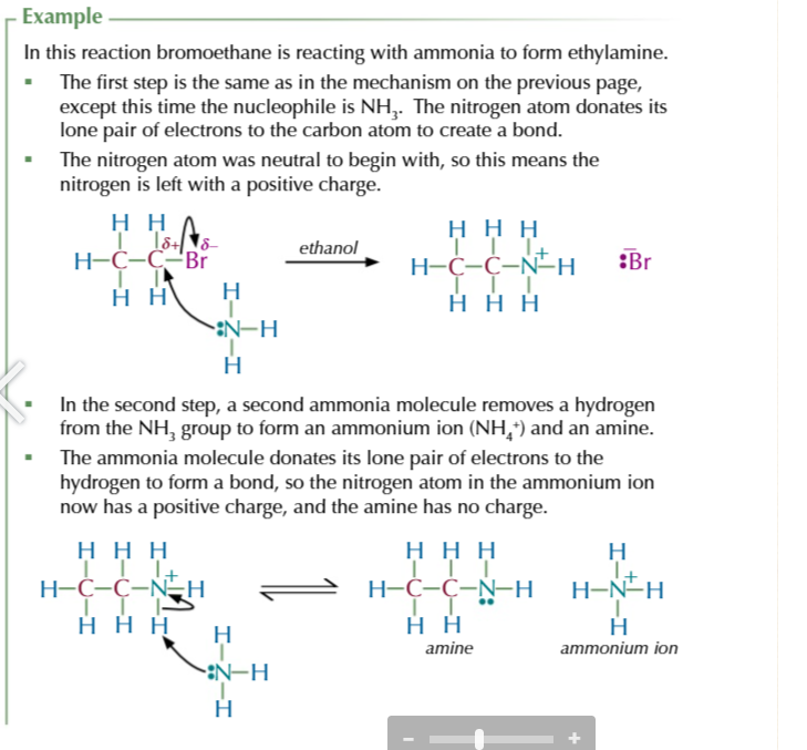 <p>halogenoalkane + <span style="color: red">EXCESS ethanolic ammonia (<strong>ammonia dissolved in ethanol</strong>) in a sealed tube</span></p>