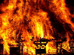 <p>(n) a large-scale destruction, especially by fire; a vast slaughter; a burnt offering synonyms: conflagration, devastation, annihilation antonyms: deluge, inundation</p>