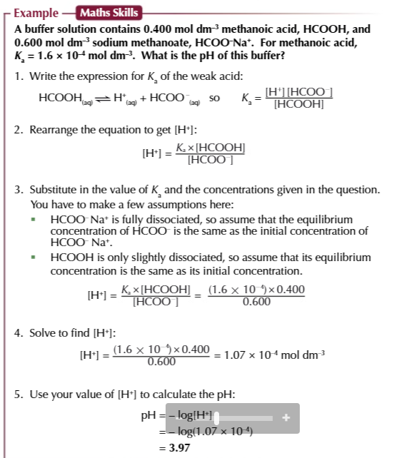 <p>if given the Ka and concentration of the weak acid and its salt you can calculate the pH of an acidic buffer</p>