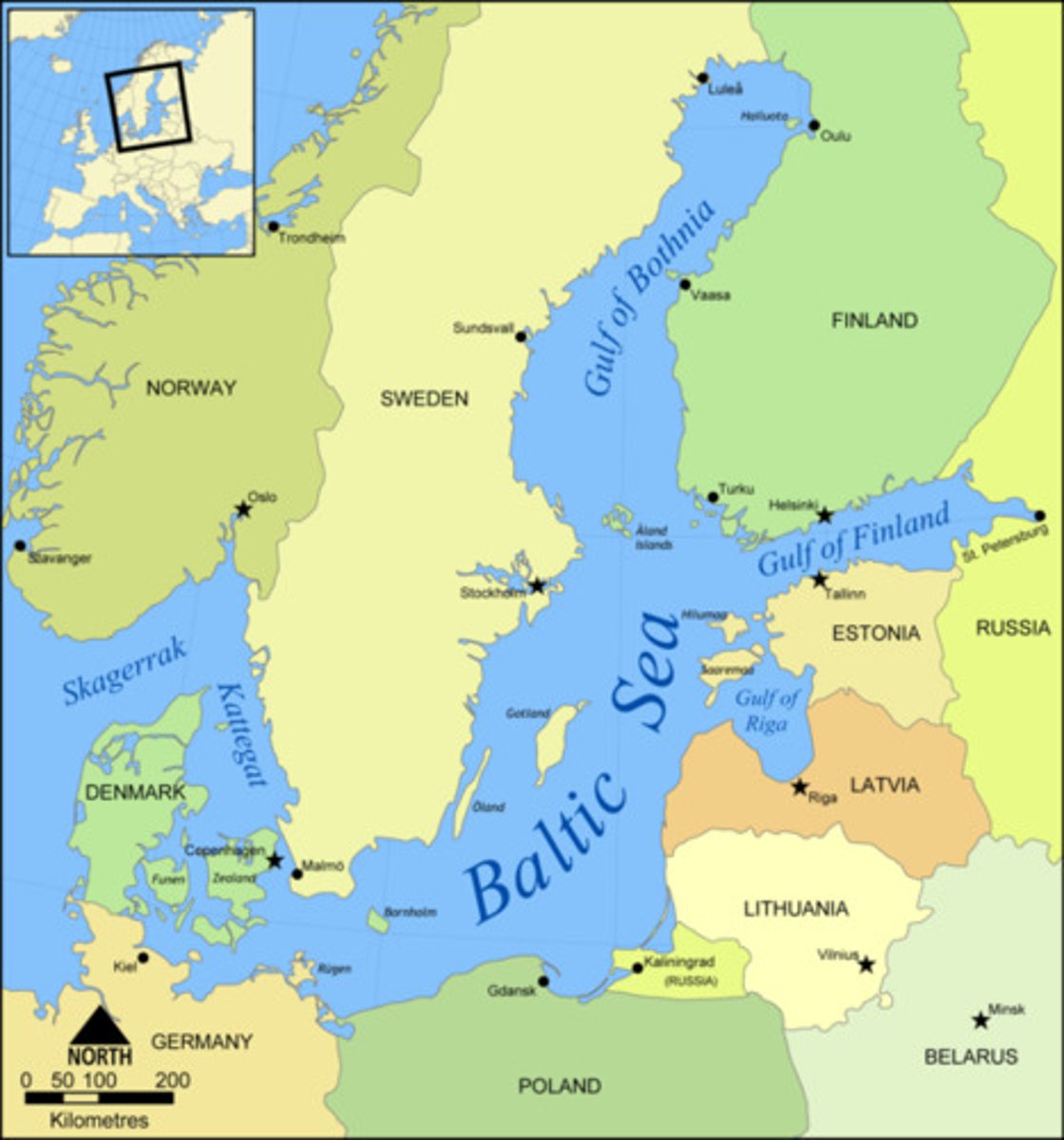 <p>Easternmost of Baltic Sea and stretches until Russia</p>