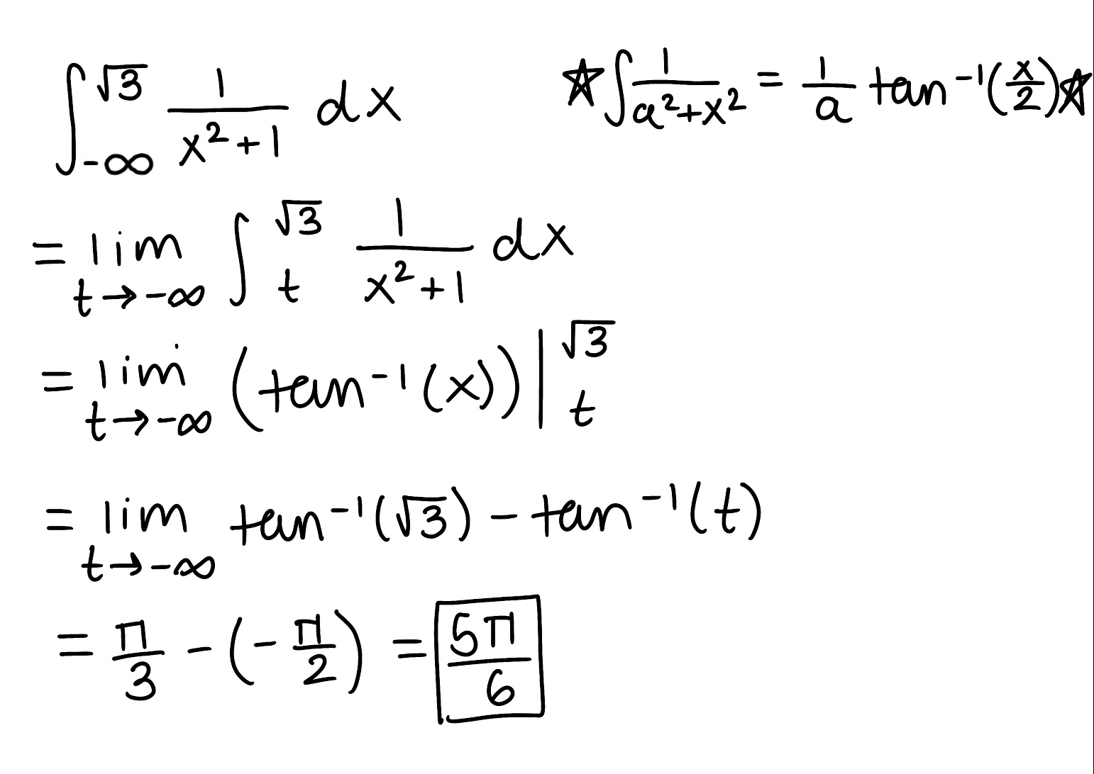 <ul><li><p>The integral is improper because one of the bounds is infinite</p></li><li><p>The integral converges because the limit is finite</p></li></ul><p></p>