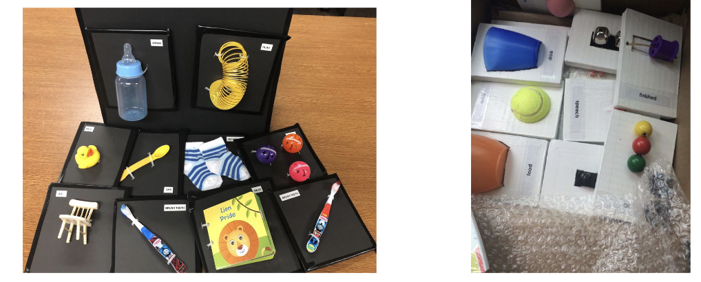 <p>aided AAC</p><p>physical objects, either whole, partial, or associated with the referent can be used as a form of aided AAC to represent concepts and facilitate communication</p>