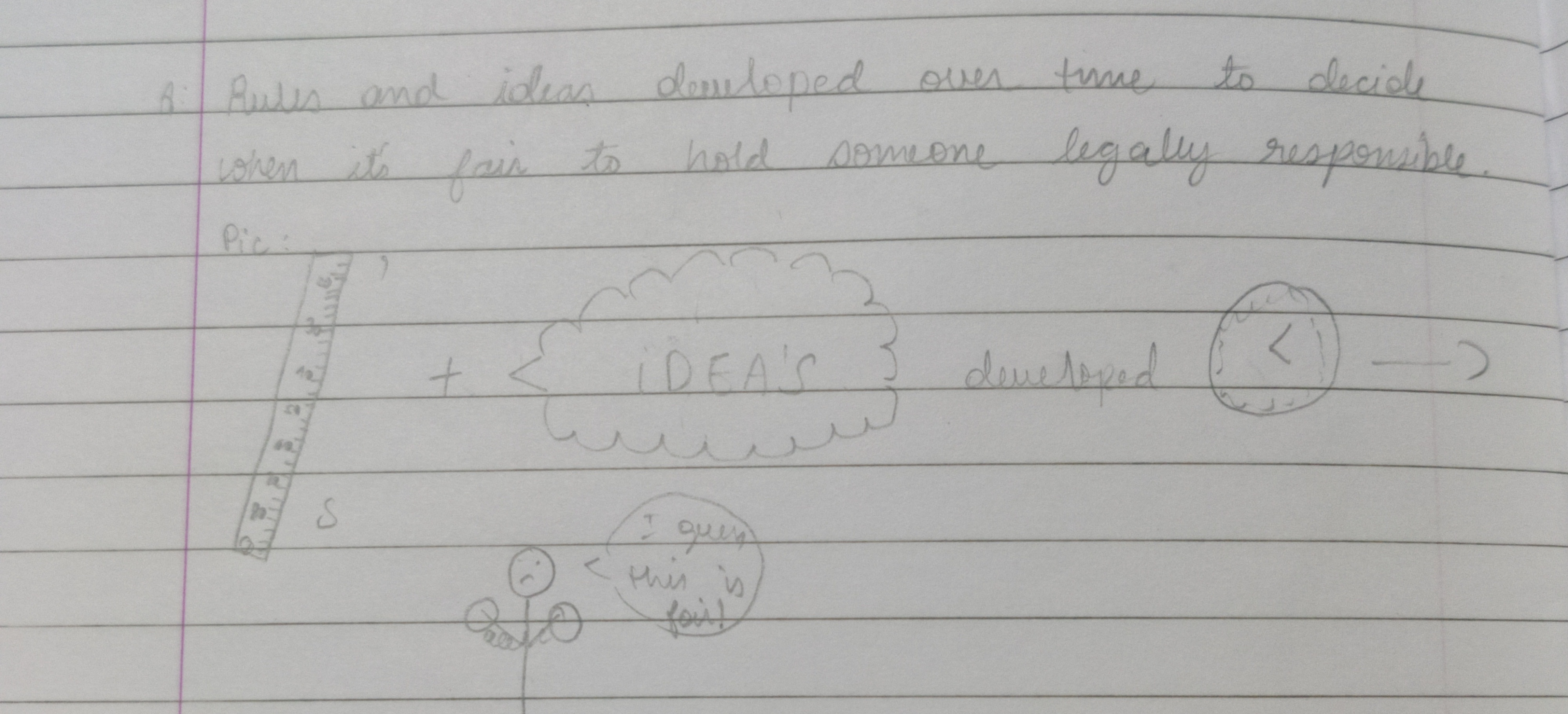 <p><span style="color: green">Rules and ideas developed over time to decide when it's fair to hold someone legally responsible.</span></p>