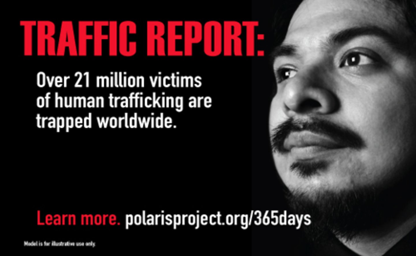 <p>Text: Traffic Report: Over 21 million victims of human trafficking are trapped worldwide.</p>