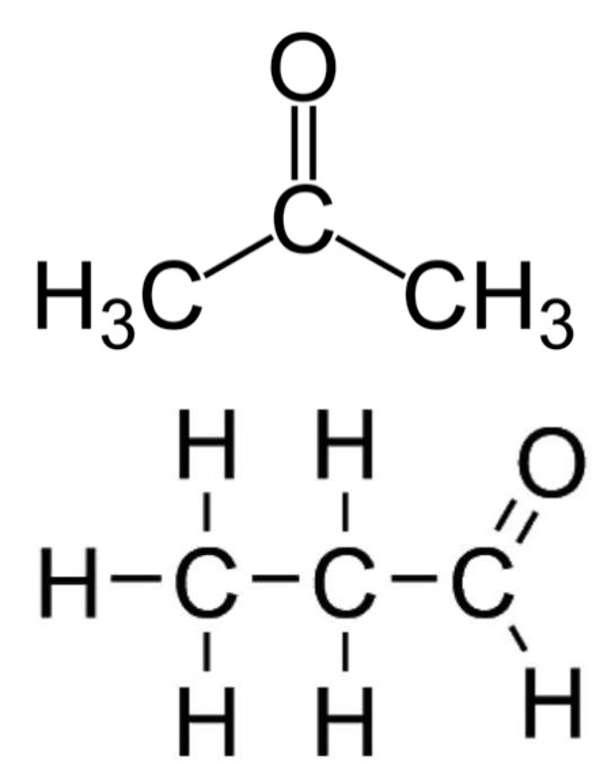 <p>Acetone, propanal</p>
