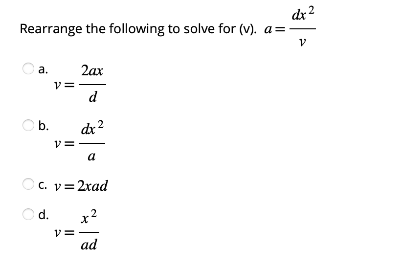 <p>Rearrange the following to solve for (v).</p>