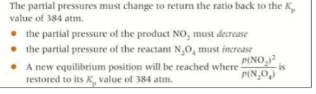 <p>Using le chatlier’s principle, you predict a shift in the equilibrium position from right to left to the side with fewer gaseous moles. This shift has been directed by the value of Kp being restored. </p>