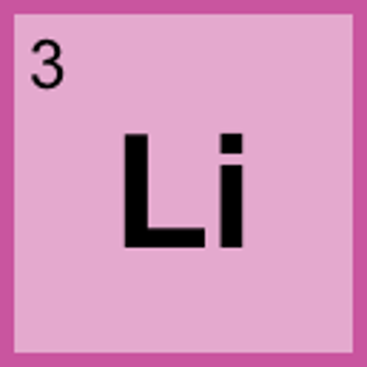 <p>Symbol: Li<br>Atomic Mass: 3<br>Atomic Number: 6.94</p>