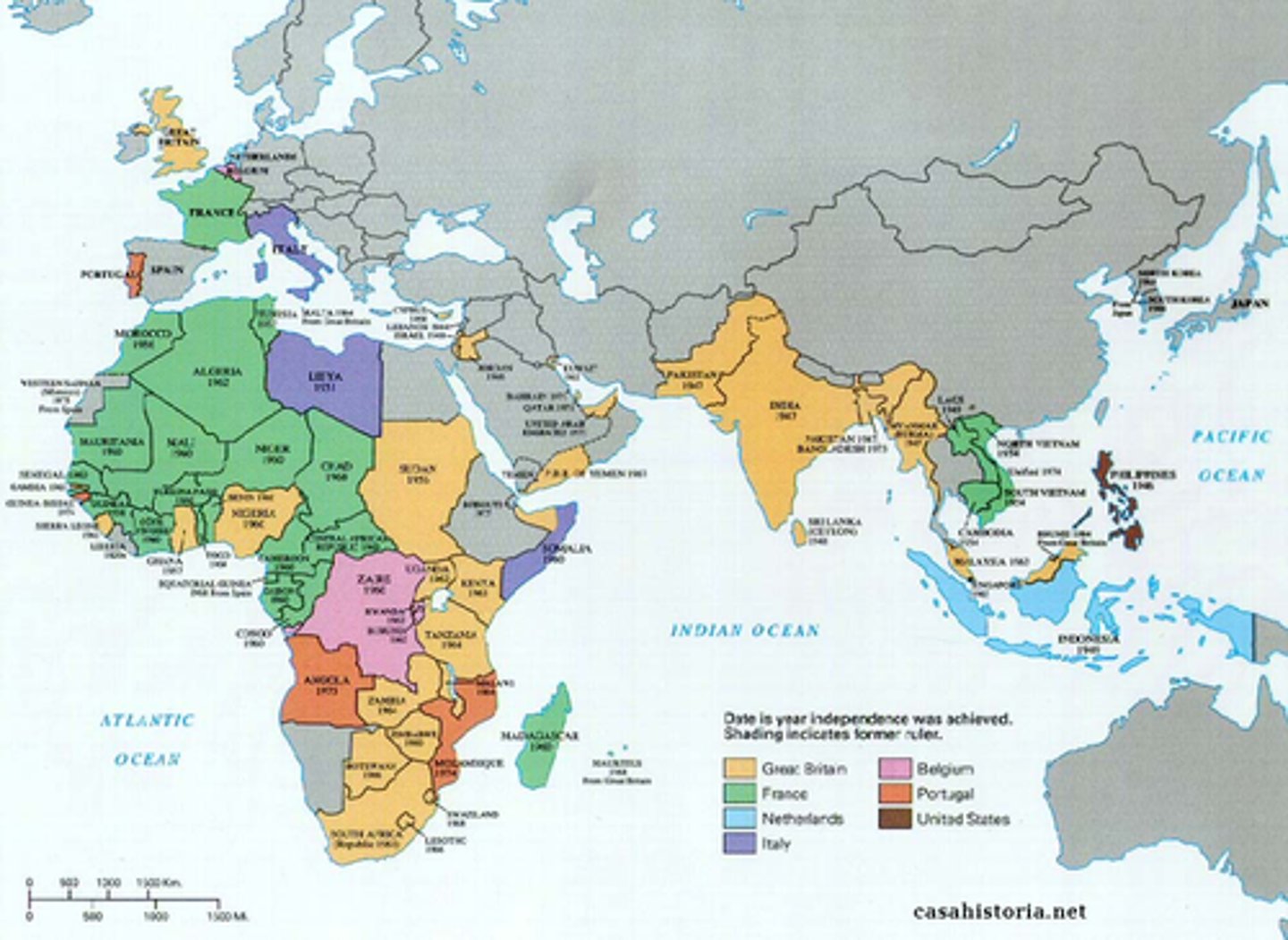 <p>The collapse of colonial empires. Between 1947 and 1962, practically all former colonies in Asia and Africa gained independence.</p>