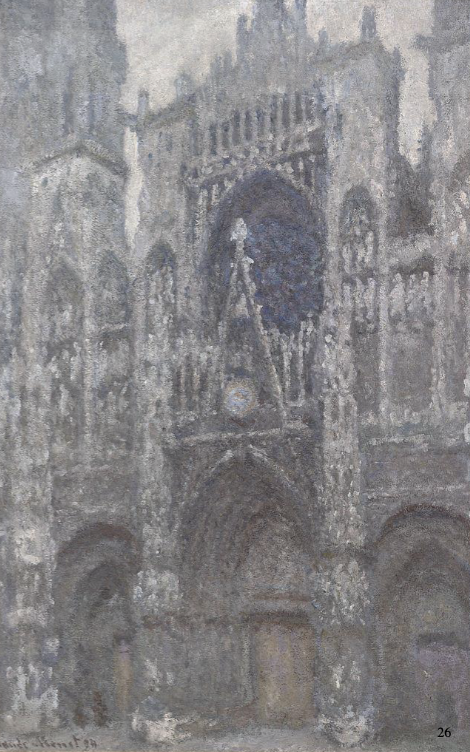 <p><span style="color: #ffffff">Rouen Cathedral, the Portal and St. Romain Tower in bad weather (Harmony in Grey), </span>Claude Monet 1892</p>