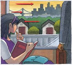 while we move, things close to us appear to move fast in the opposite direction; things farther away appear to move very slowly or not at all