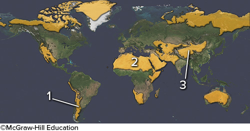 The area marked by number 2 on this figure is a desert primarily because

