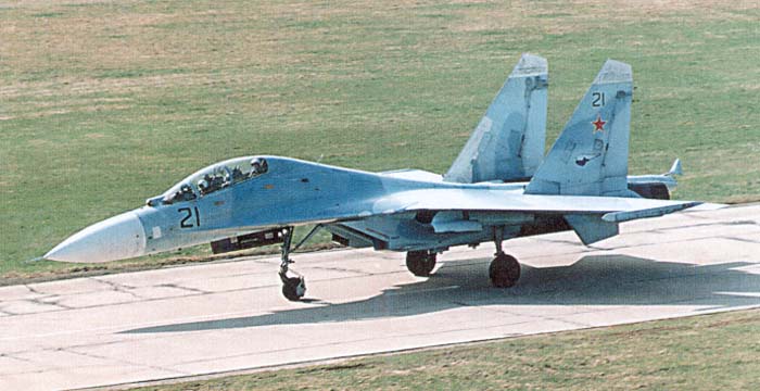 <p>FLANKER C (Standard), Su-27UB, (Tandem seat, Larger Canopy, No canards, Centre mounted IRST)</p>