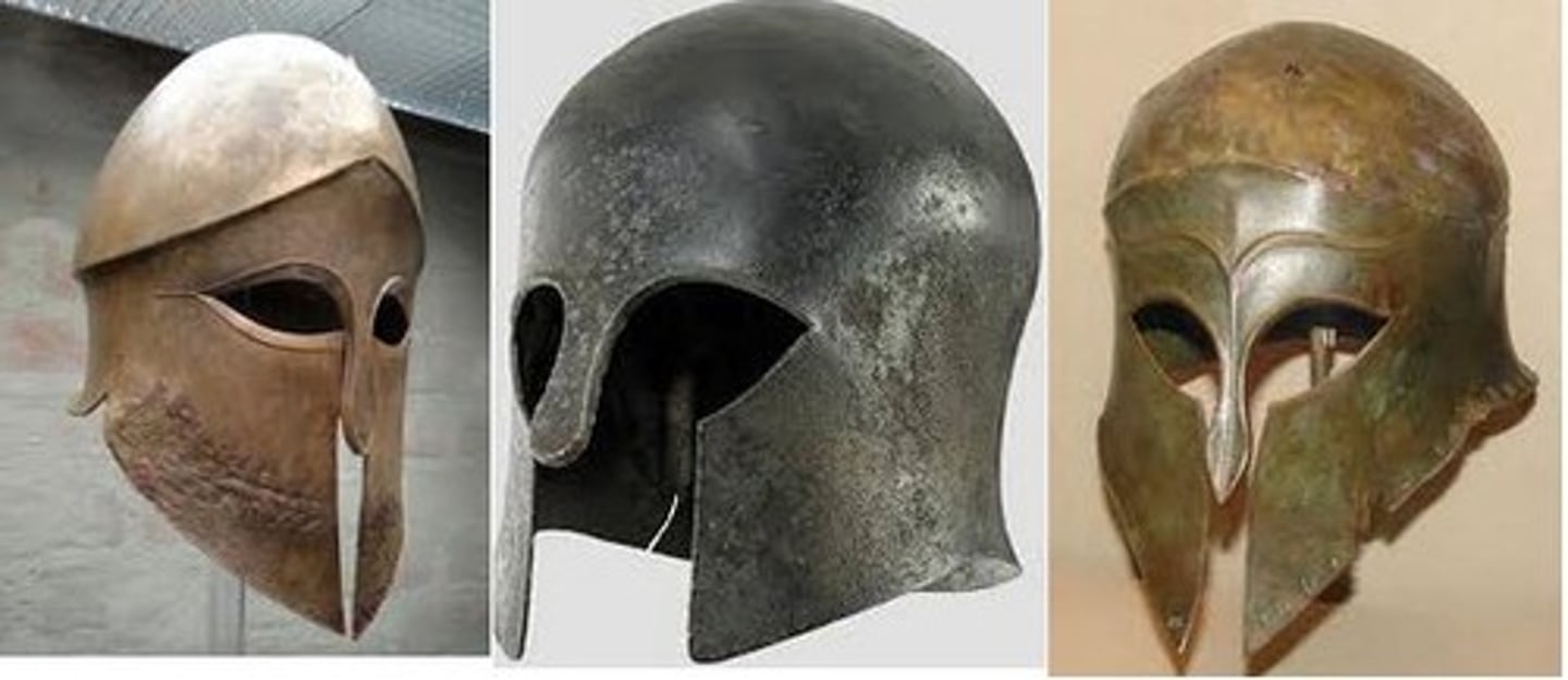 <p>A helmet preferred by the Spartans. It was made of solid bronze and was designed to intimidate the enemy and give nearly complete protection of the head</p>