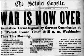 <p>An agreement of the ceasefire that ended hostilities between the Allies and Germany. This did not end the war but stopped fighting on the Western Front while the terms of permanent peace were discussed.</p>