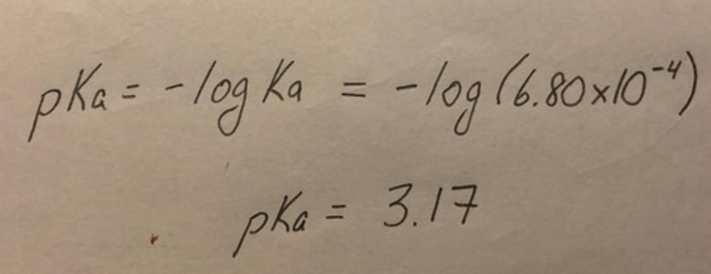 <p>A method of expressing the strength of acids, calculated as pKa = -log Ka.</p>
